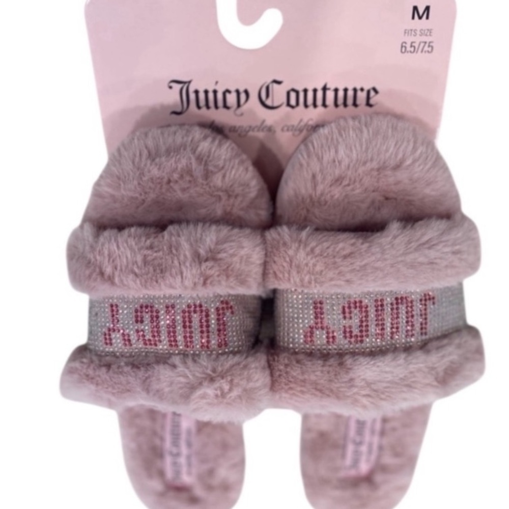 JUICY COUTURE Blingy Faux Fur Slippers NWT Medium 6.5 / 7.5